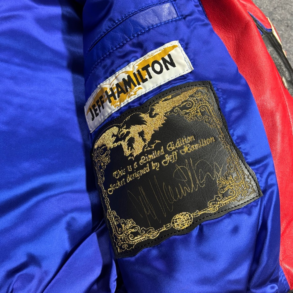 1998 Jeff Hamilton Chicago Bulls NBA 3 Peat Championship Leather Jacket Size XL - Picture 9 of 13